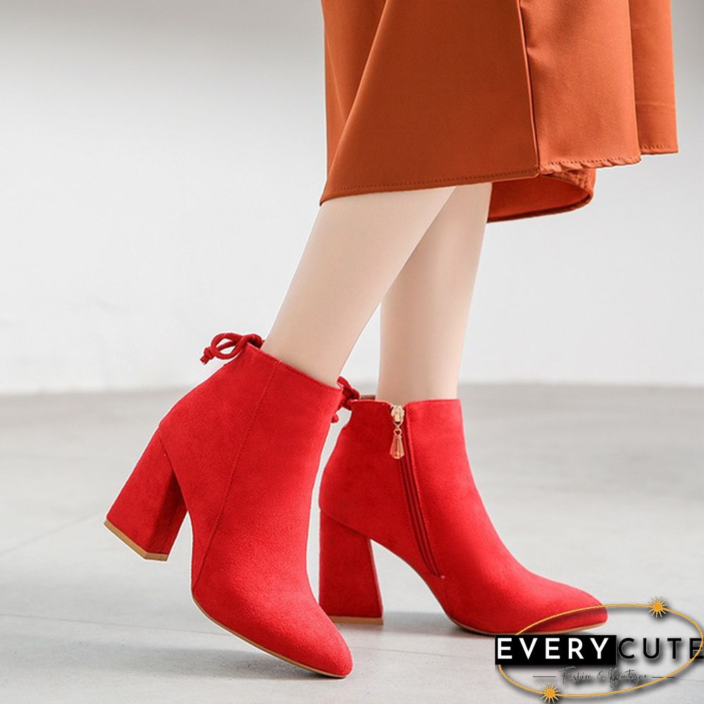 Winter Boots Short Boots Suede Ankle Boots Thick Heel Boots Solid Color Women Shoes Pump Boot