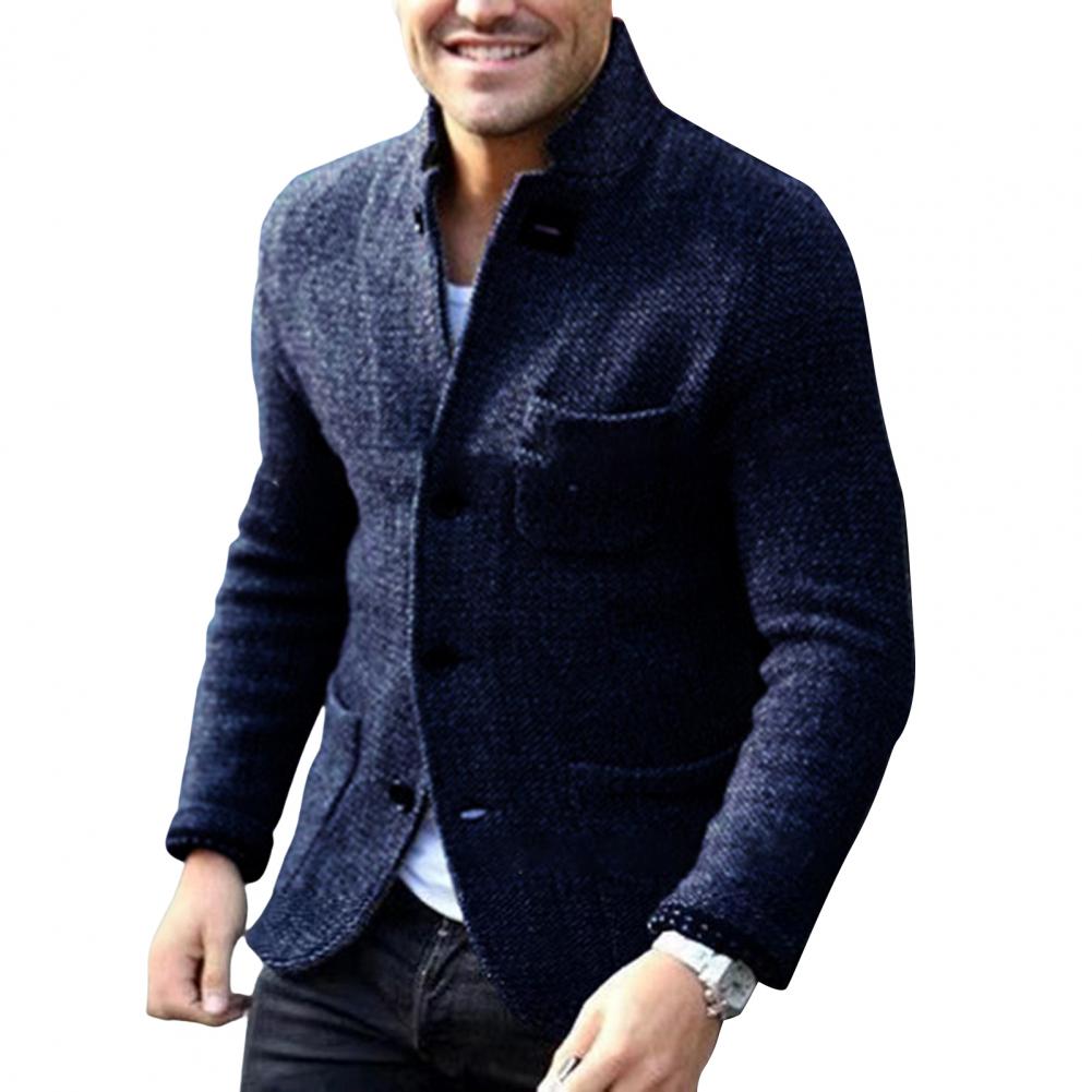 Men's Cardigan Fashion Solid Color Thickened Stand Collar Slim Outerwear