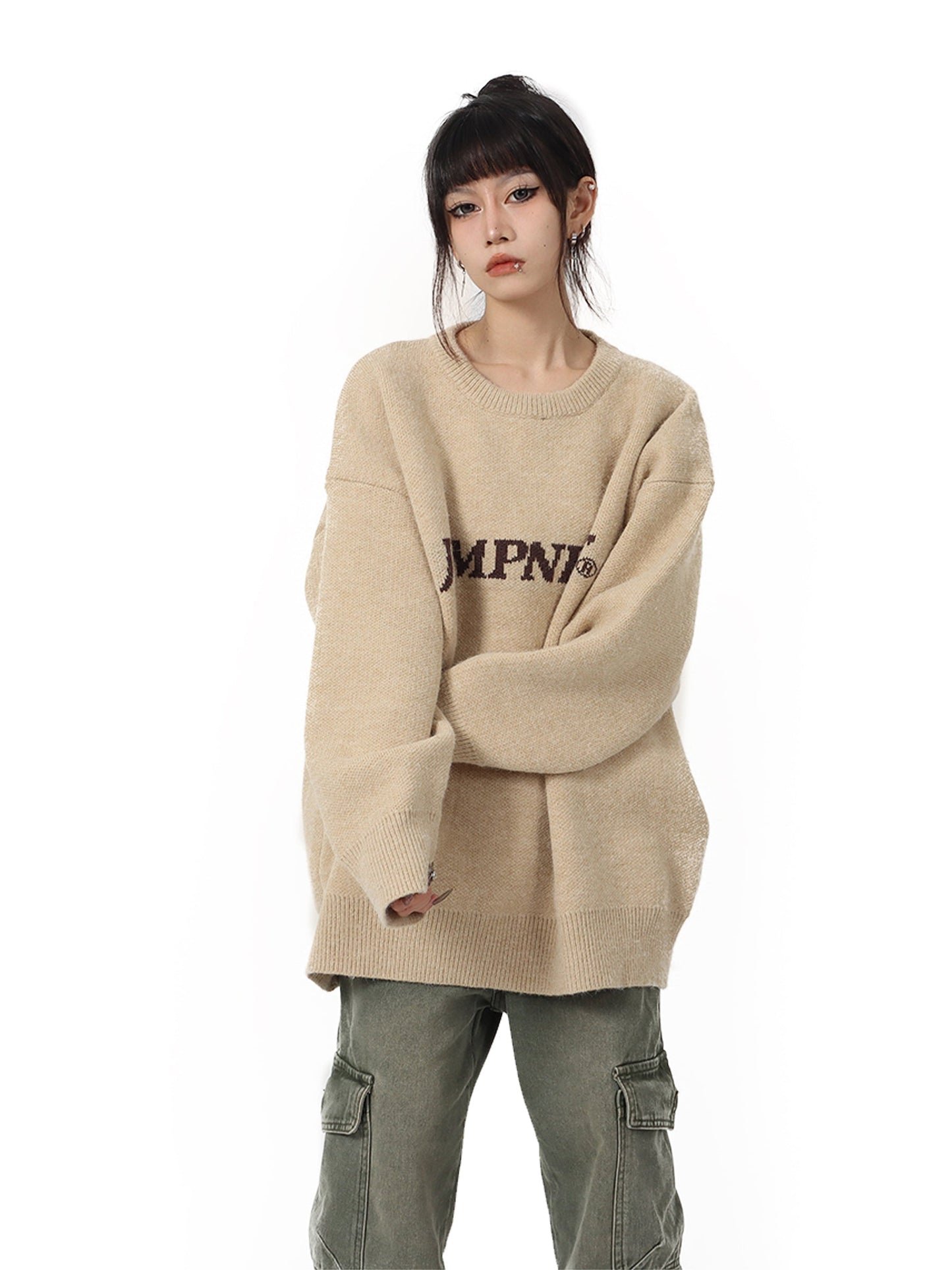 JUMP NEXT Logo Letter Print Loose Casual Long Sleeve Sweater