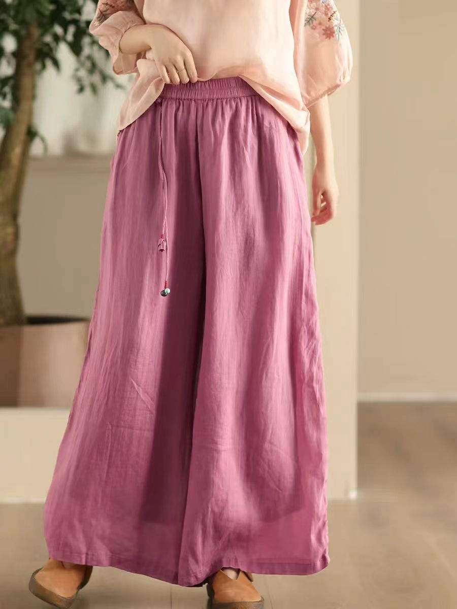 Women Summer Dual-layer Wide-leg Ramie Pants FD049