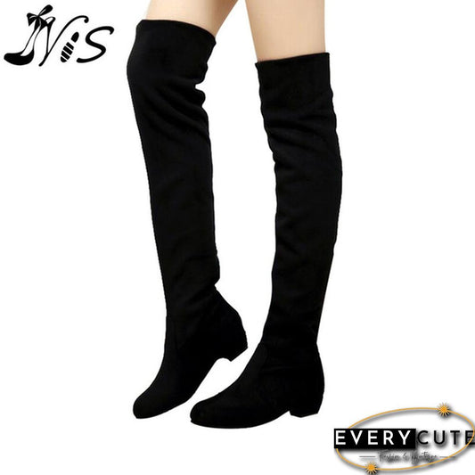 Women's Fashion Over Knee High Boot Lace Up Sexy Stretch Slim Thigh High Heel Long Thigh Boots Shoes