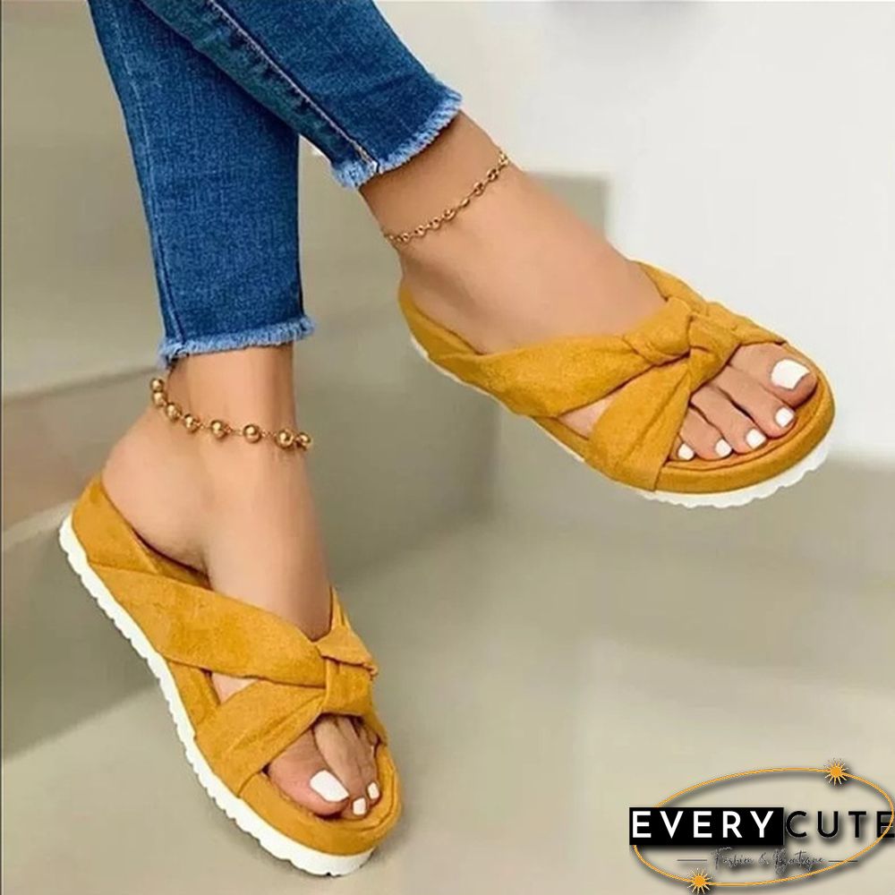 Women Casual Slip on Sandals Beach Shoes with Suede Bow Female Open Toe Platform Slippers Daily Comfortable Flip Flops