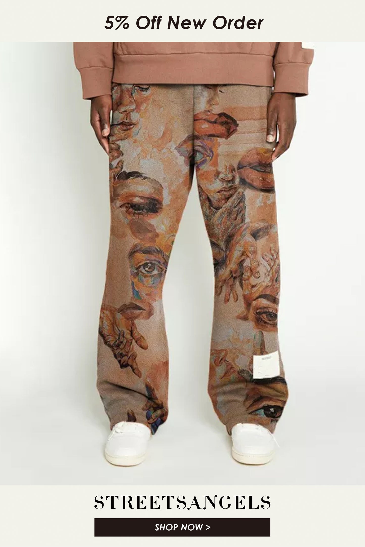 Men's Fashion Printing Mid-waist Loose Wide Leg Pants