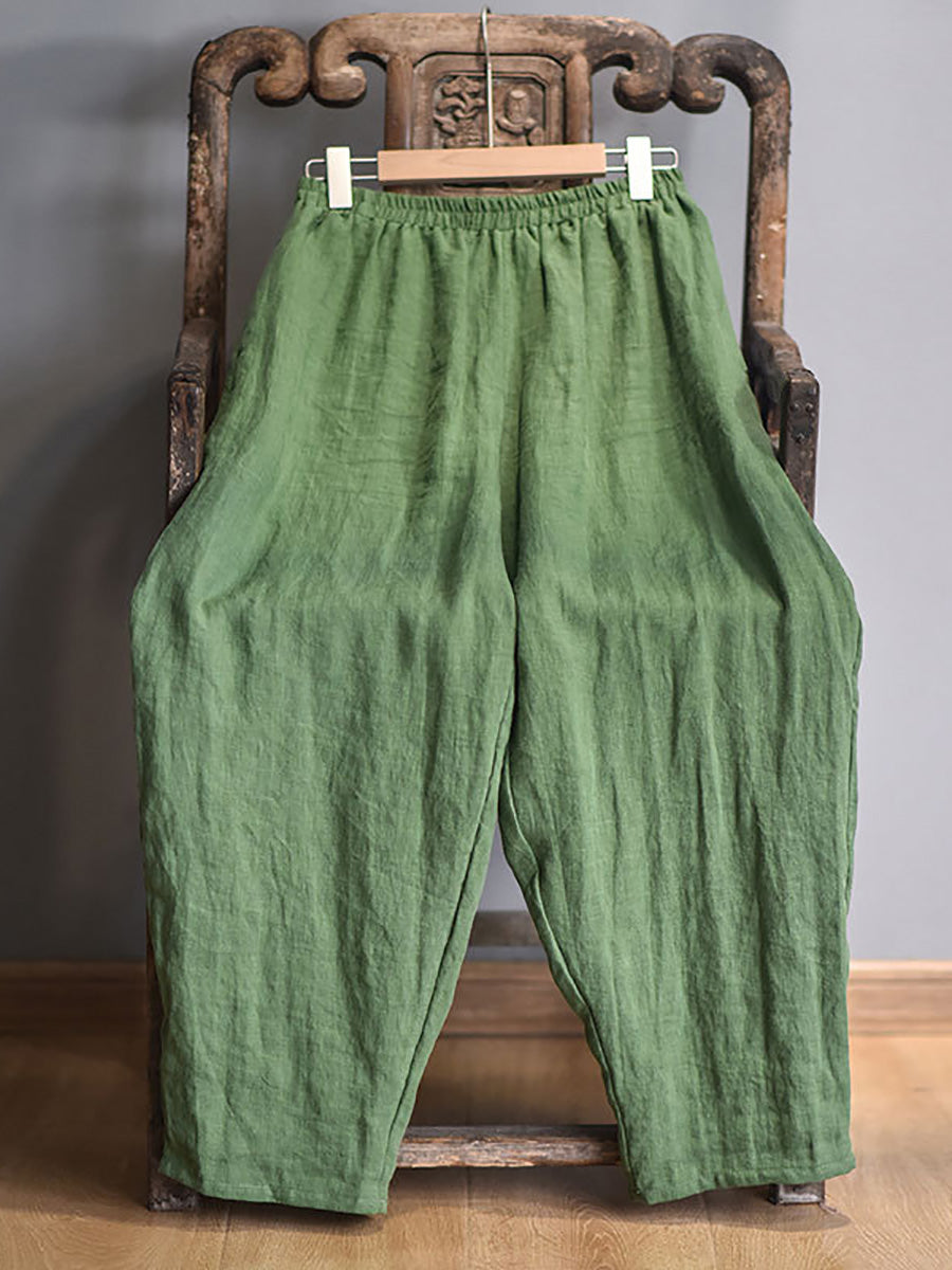 Women Vintage Spring Linen Solid Harem Pants FD040