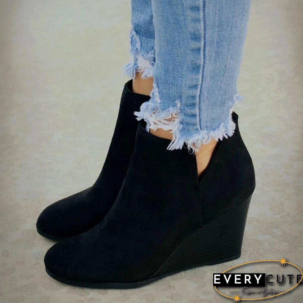 Womens New Suede Side Zipper Ankle Boots Bottes Femmes Platform High Wedge Heels Booties Women Casual Shoes