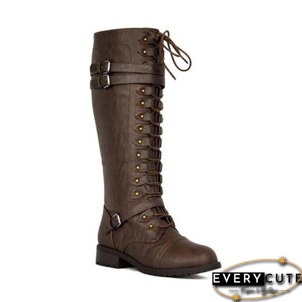 Autumn Winter Vintage Flat Lace Up Mid Calf Boots