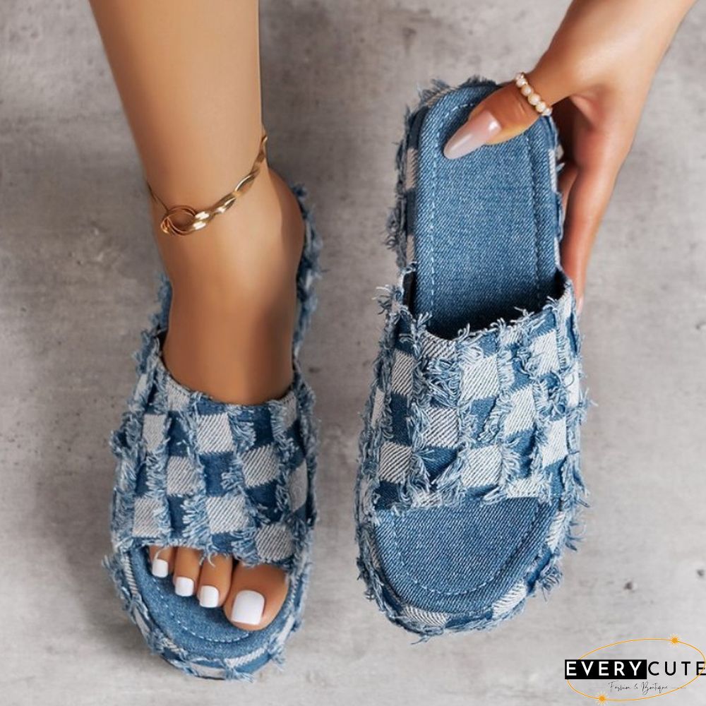 The cowboy blue Casual Patchwork Round Comfortable Wedges Shoes