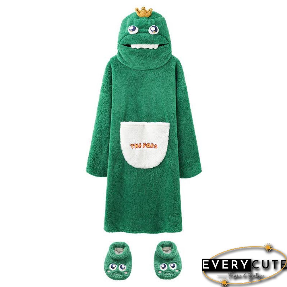 Cartoon Frog Prince Plush Hooded Pajamas Dress With Shoes