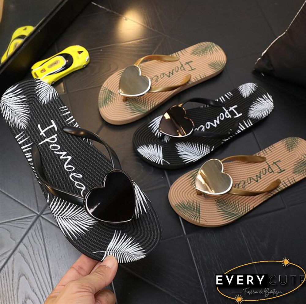 Woman Slippers Beach Flip-Flops Love Decoration Women's Sandals Non-Slip Female Summer Shoes Ladies Holiday Outdoor Slides