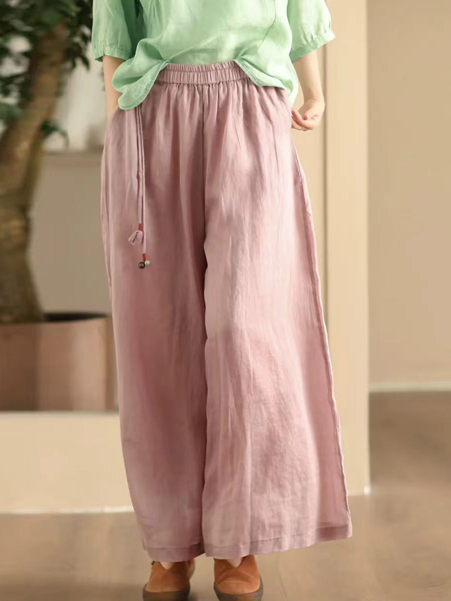 Women Summer Dual-layer Wide-leg Ramie Pants FD049