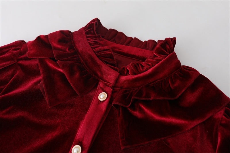 Ruby Victorian-Vintage-Academia Burgundy-Red Velvet Dress