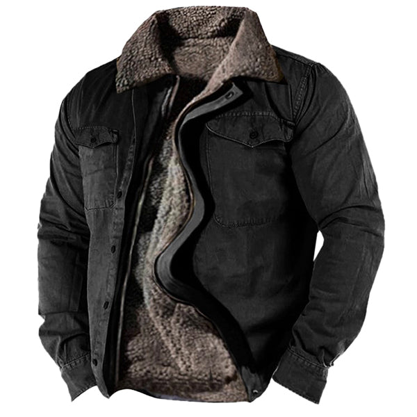 Men's Retro Lining Plus Fleece Zipper Tactical Shirt Jacket