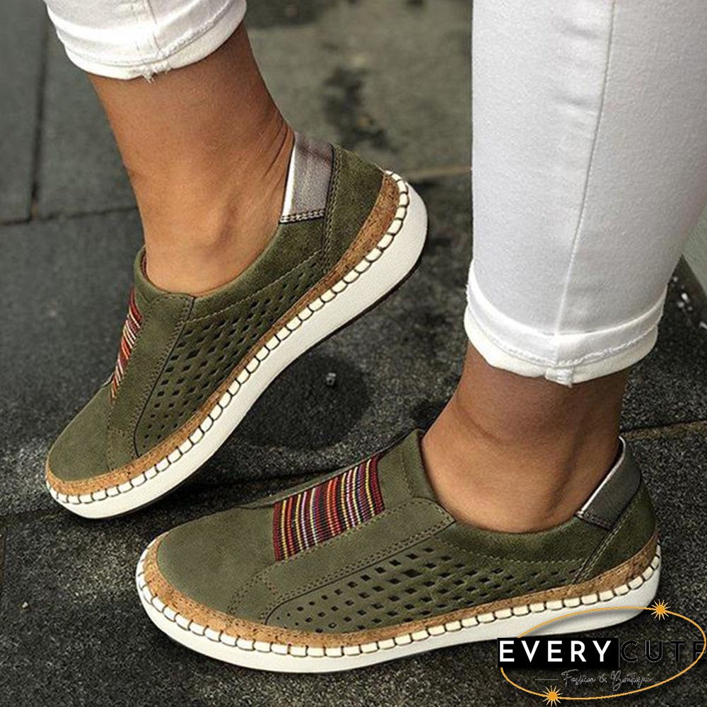 Women Slip on Sneakers Shallow Loafers Vulcanized Shoes Breathable Hollow Out Female Casual Shoes Ladies Leather Flats