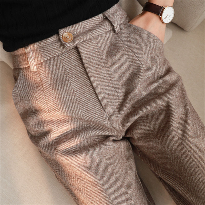 Woolen High Waisted Pants Women's Harem Pencil Pants