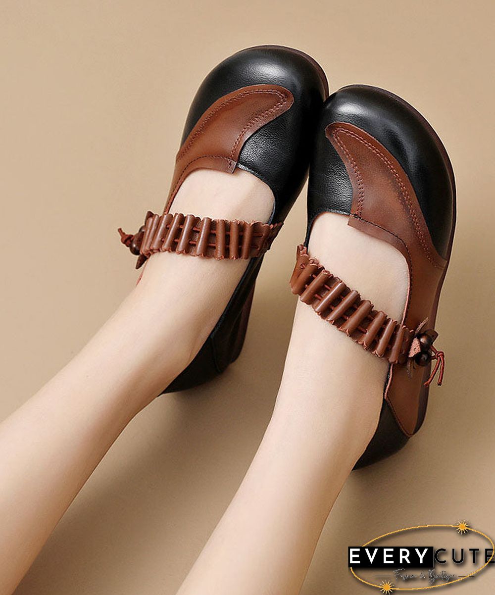 Comfy Black Buckle Strap Flat Feet Shoes Splicing Flat Shoes For Women