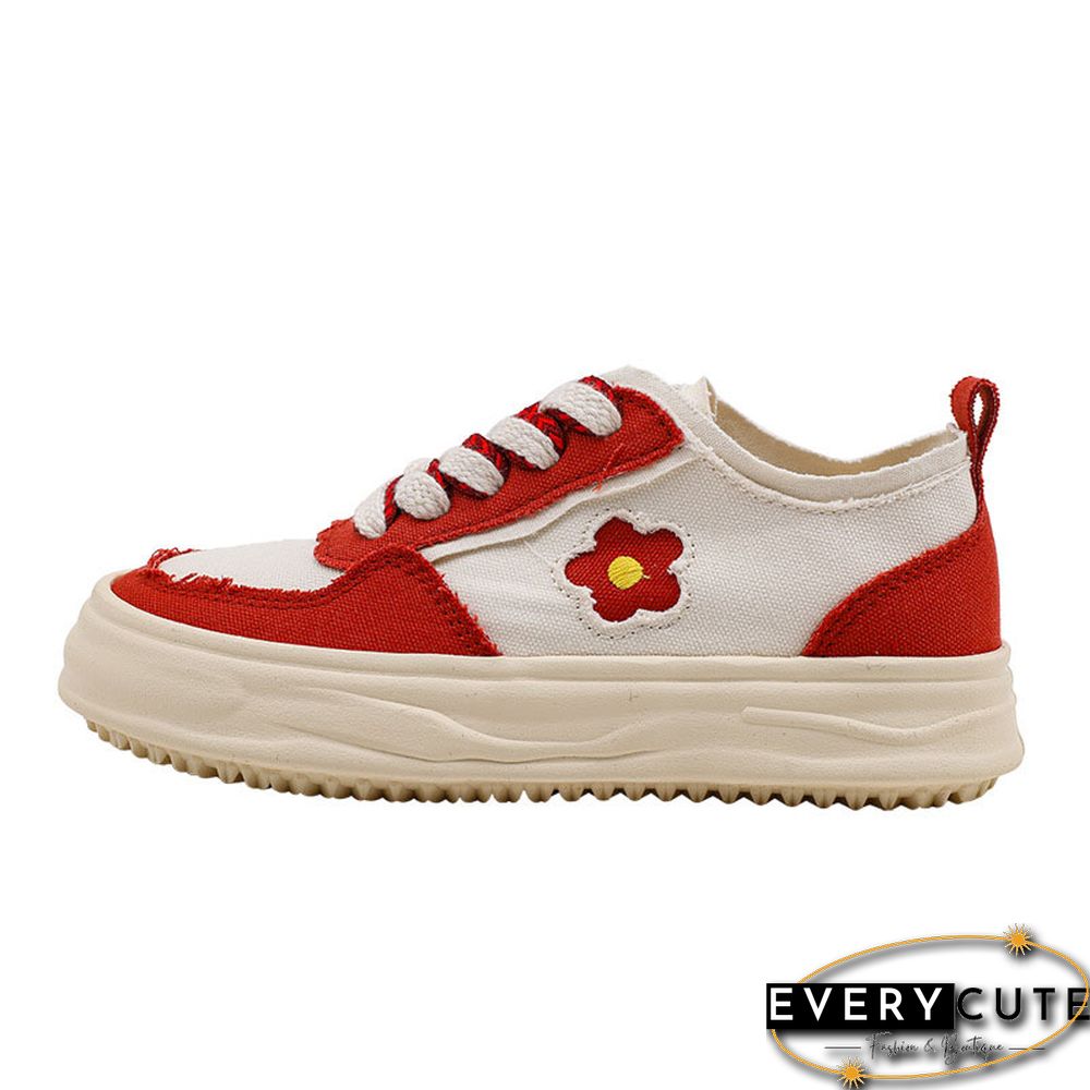 Little Red Flower Colorblock Canvas Shoes