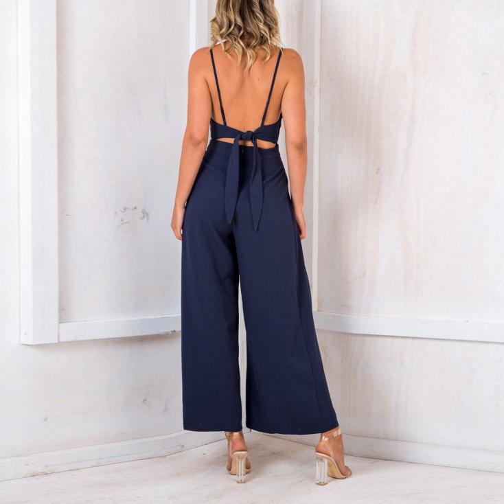 Women's New Sexy Halter Back Belt Jumpsuit