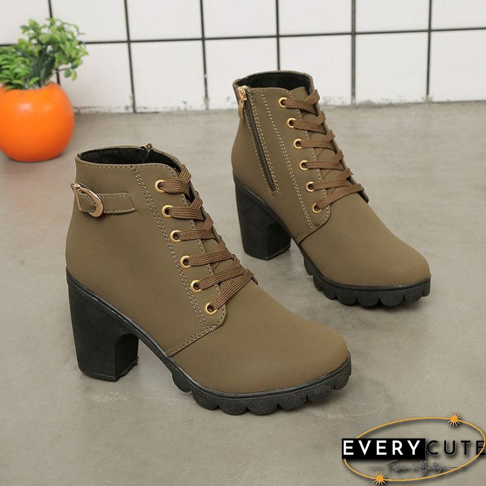 Casual Plain All Season Zipper Breathable Commuting Block Heel Closed Toe PU Boots for Women