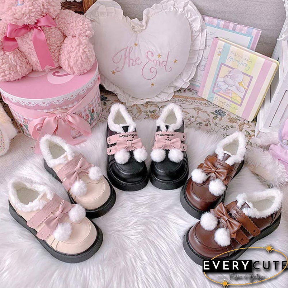 Platform Bow Knot Plush Lolita Mary Janes Shoes