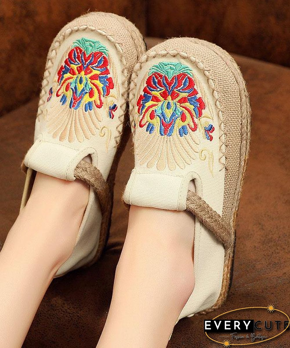 Women  Flats Black Embroideried Cotton Fabric Flats Shoes