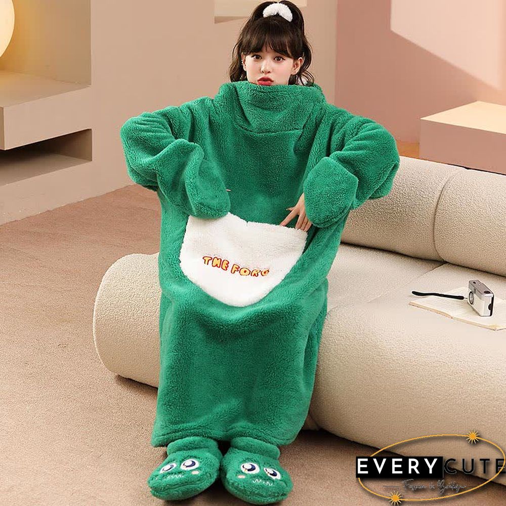 Cartoon Frog Prince Plush Hooded Pajamas Dress With Shoes