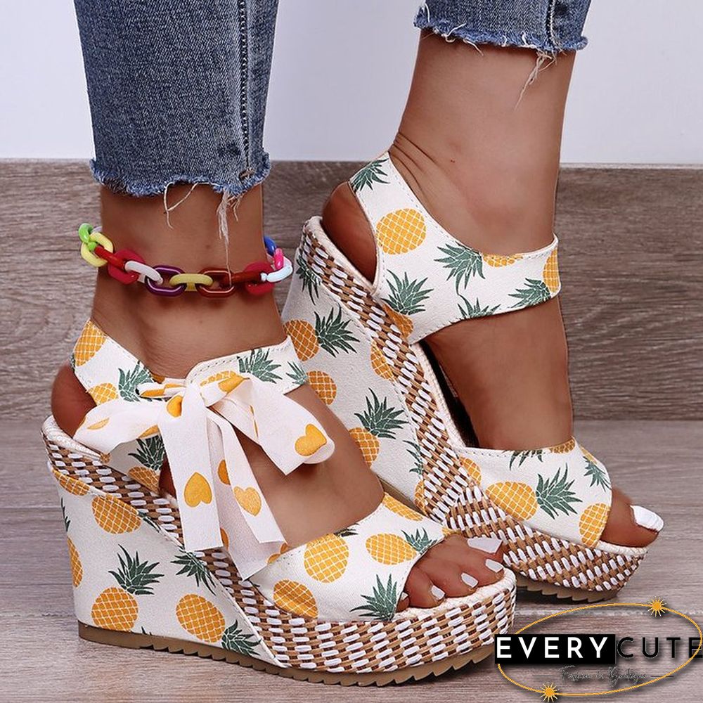 Women Sandals Dot Bowknot Design Platform Wedge Female Casual High Increas Shoes Ladies Fashion Ankle Strap Open Toe Sandals