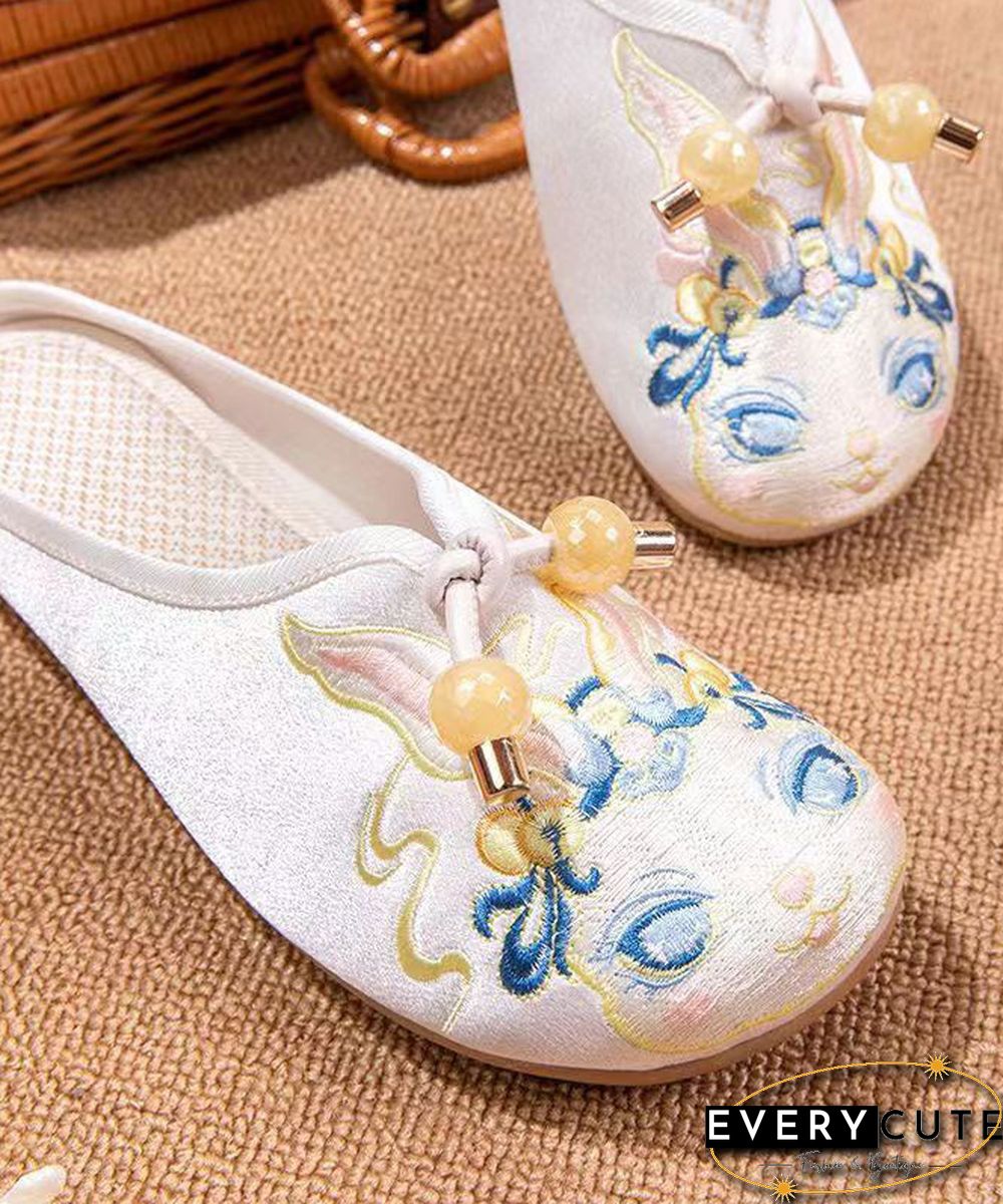 White Embroideried Splicing Flat Slippers Shoes Women