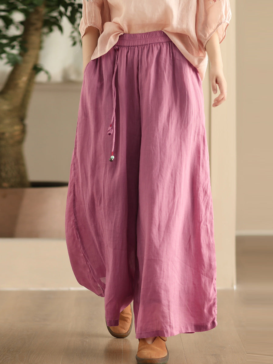 Women Summer Dual-layer Wide-leg Ramie Pants FD049