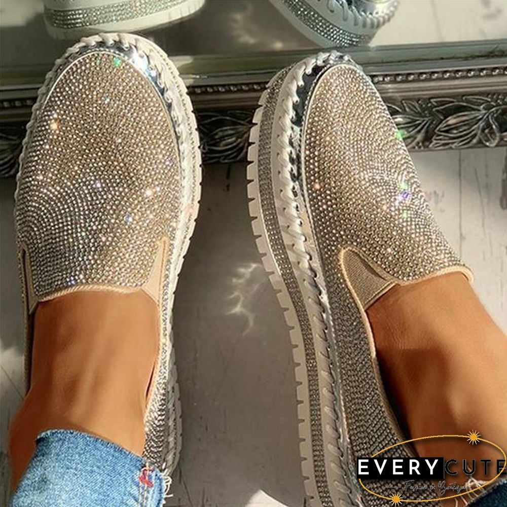 Women Casual Fashion Rhinestone Slip-on Loafers/ Sneakers