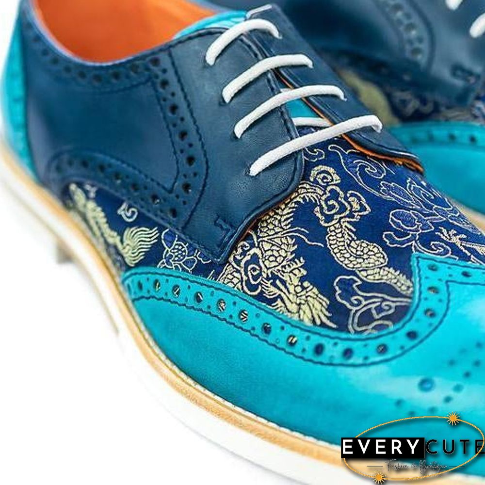 Handmade Silk Dragon Pattern Oxford Shoes