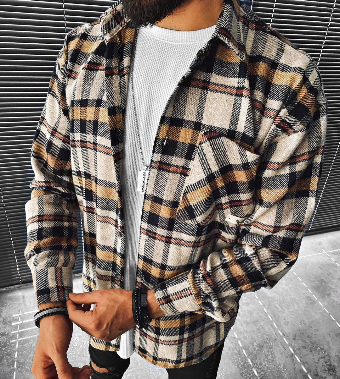 Street Fashion Plaid Texture Casual Jacket