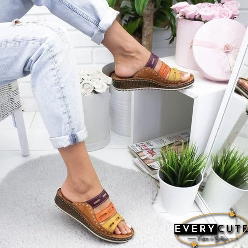 Women Summer Fashion Low Heels Sandals Open Toe Outdoor Slippers Slides Gladiator Wedge Slippers