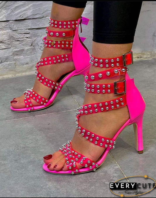 Trendy Studded Cross Buckle Stiletto Heel Sandals