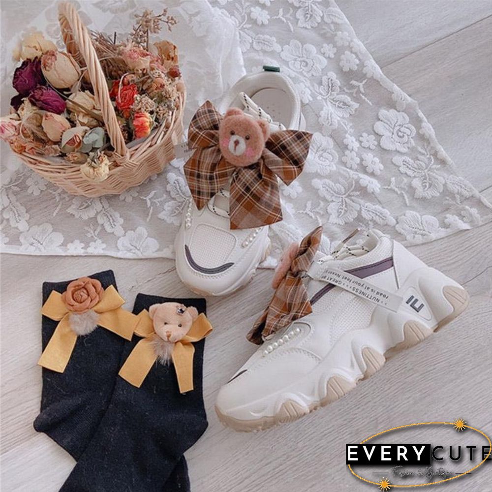 Sweet Bear Cartoon Bow Lace Up Sneakers