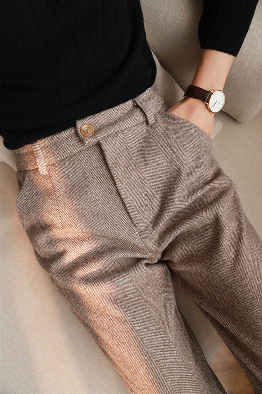 Woolen High Waisted Pants Women's Harem Pencil Pants