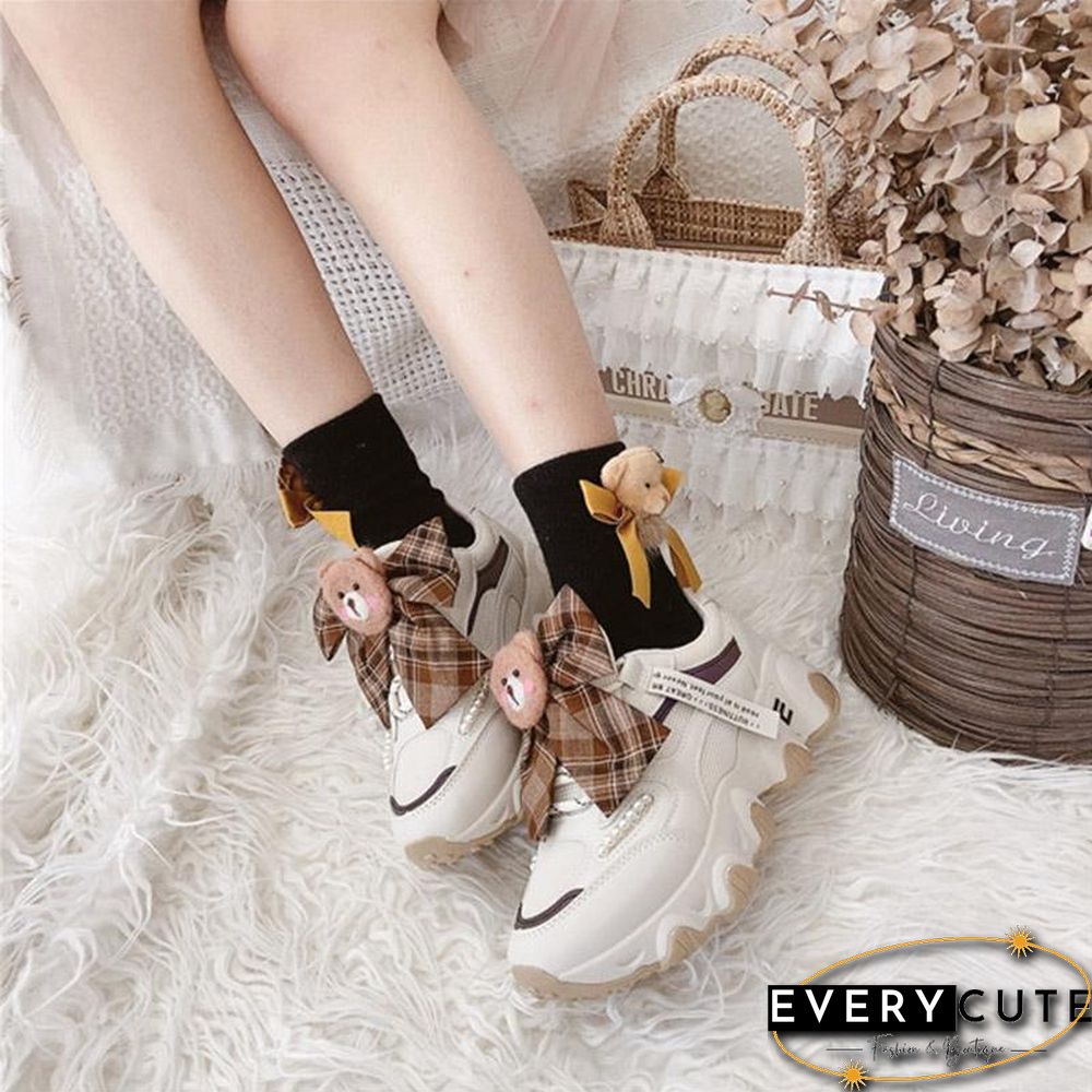 Sweet Bear Cartoon Bow Lace Up Sneakers