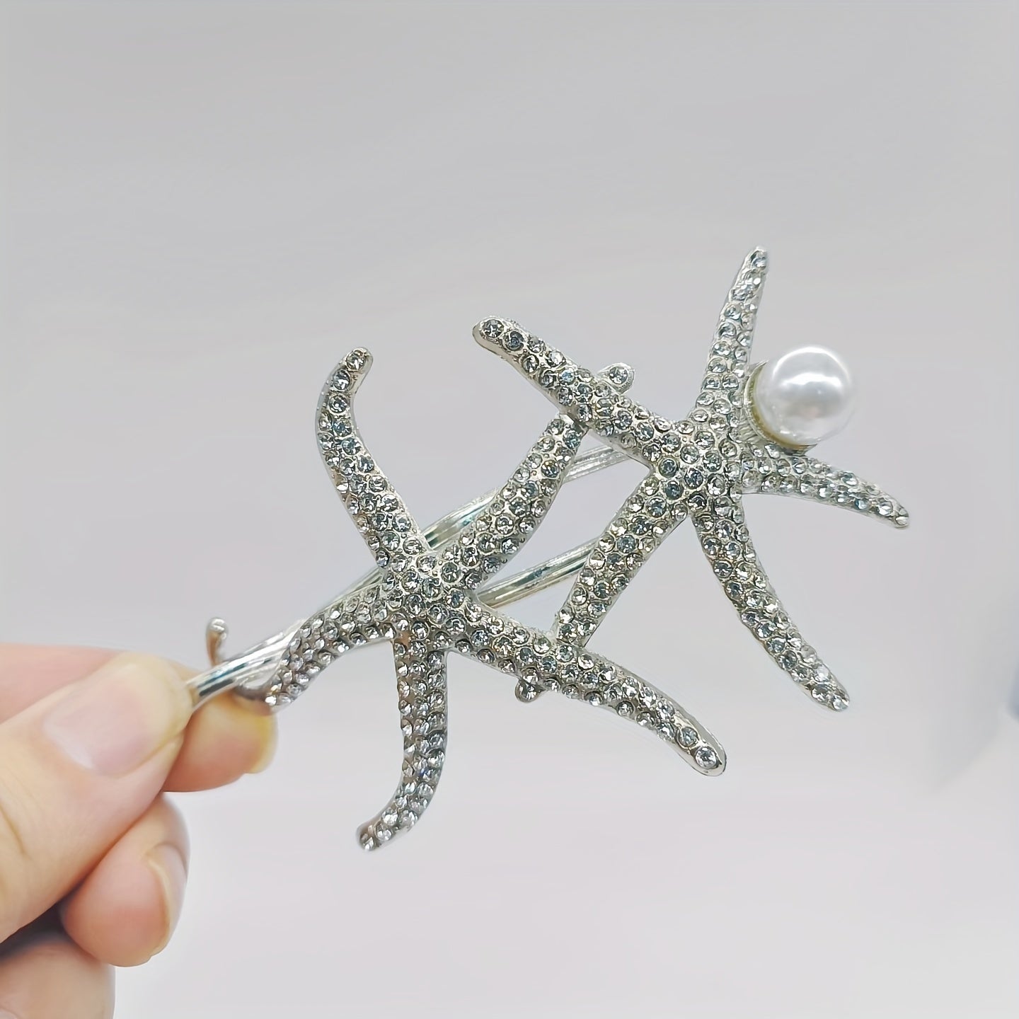 1pc Starfish Hair Clip, Rhinestones Faux Pearl Headwear, Suitable For Girls Daily Use