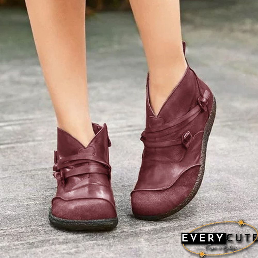 Flat Heel Spring Casual Leather Boots