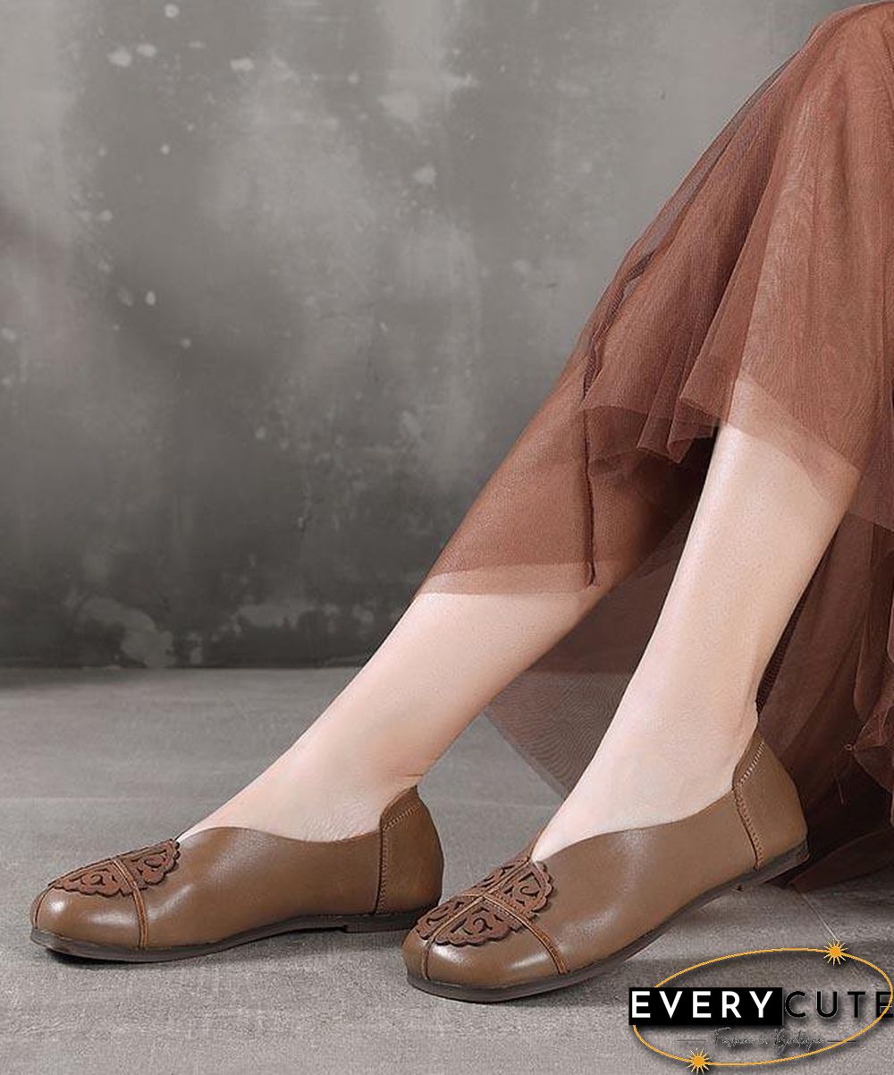 Khaki Flats Hollow Out Splicing Flat Shoes For Women