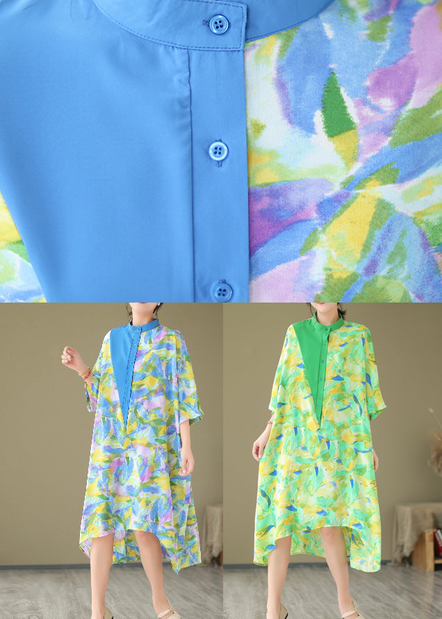 2024 Summer New Green Spliced Tie Dyed Shirt Dress AP044