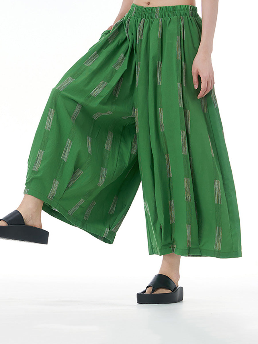 Women Summer Casual Print Wide-leg Cotton Pants FD033