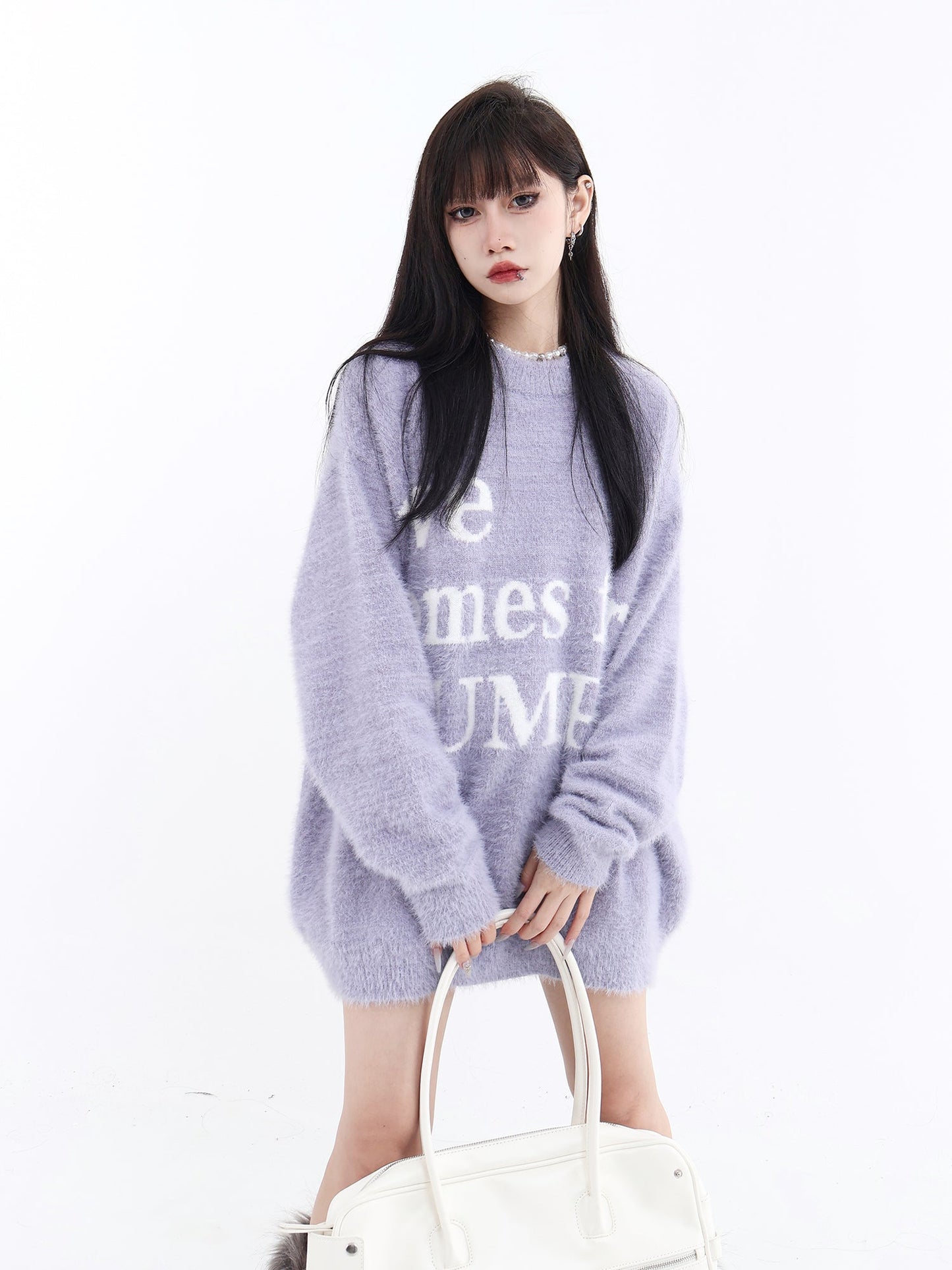 JUMPNEXT Letter Logo Jacquard Knit Crewneck Long Sleeve Sweater