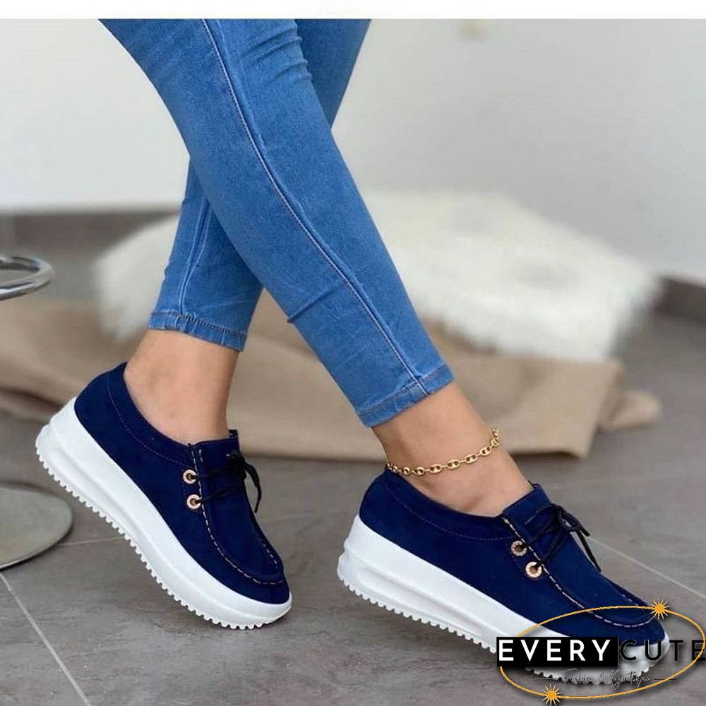 Sneakers Women New Solid Color Thick Bottom Lace Up Walking Women'S Shoes Female Breathable Non Slip Platform Shoes