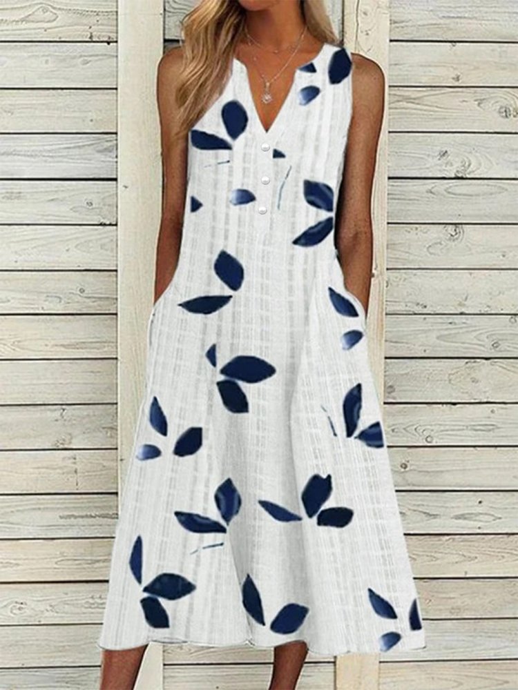 V Neck Floral Casual Midi Dresses AD1050