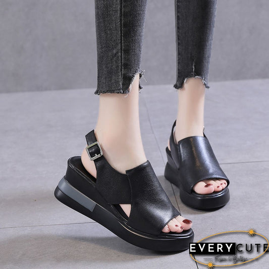 Summer Wedge Shoes For Women Sandals Solid Color Open Toe High Heels Casual Ladies Buckle Strap Fashion Female Sandalias Mujer