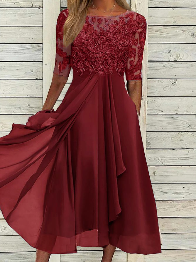 Round Neck Lace Swing Elegant Occasion Formal Midi Prom Dress AD499