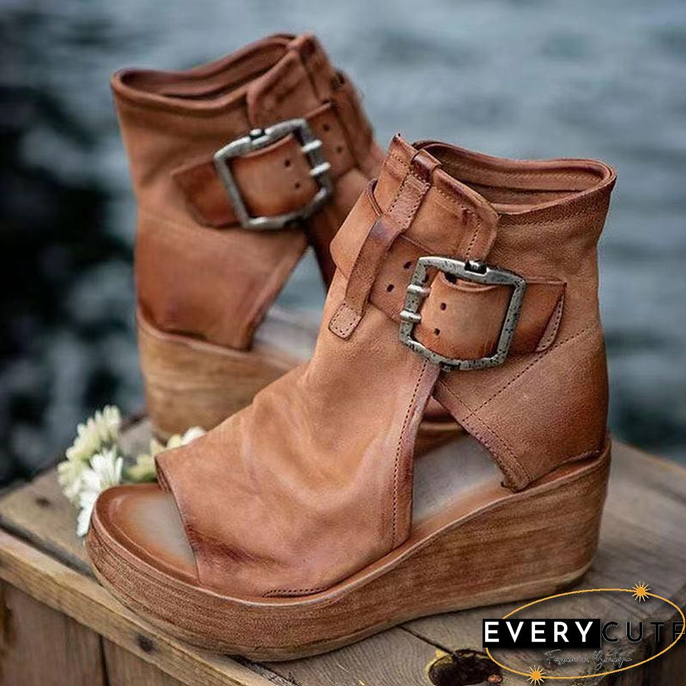 Women Summer Open-Toe Buckle Platform Shoes