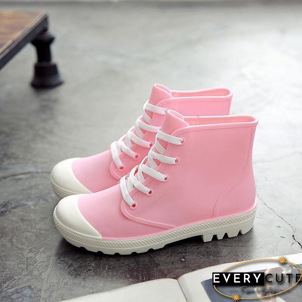 Women Rainboots Lace-up Waterproof Girls Ankle Boots PVC Anti-slip Spring Autumn Rain Shoes Woman Fashion Botas Mujer