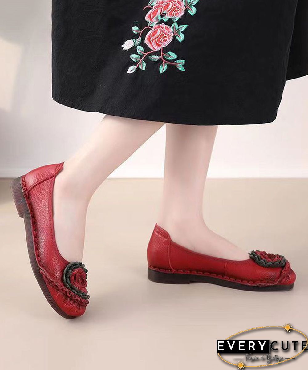 Red Flat Shoes For Women Comfortable Splicing Floral