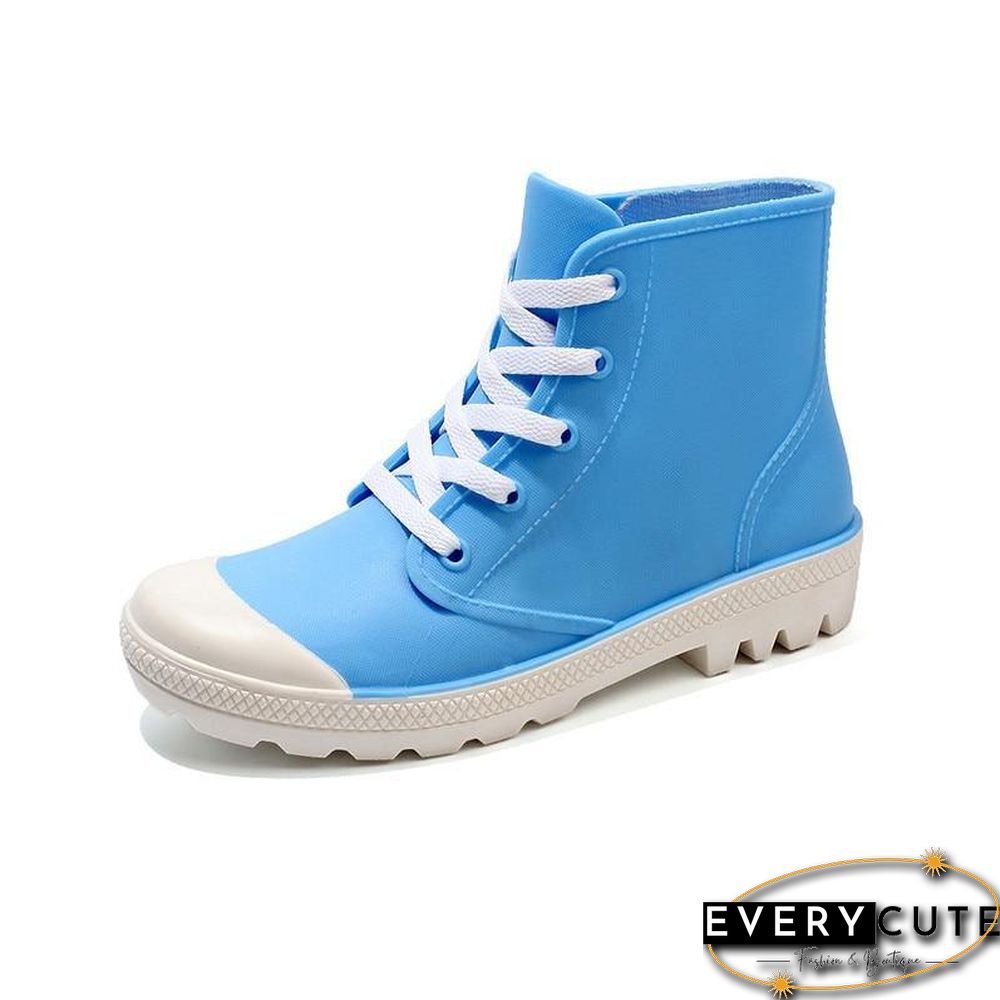 Women Rainboots Lace-up Waterproof Girls Ankle Boots PVC Anti-slip Spring Autumn Rain Shoes Woman Fashion Botas Mujer